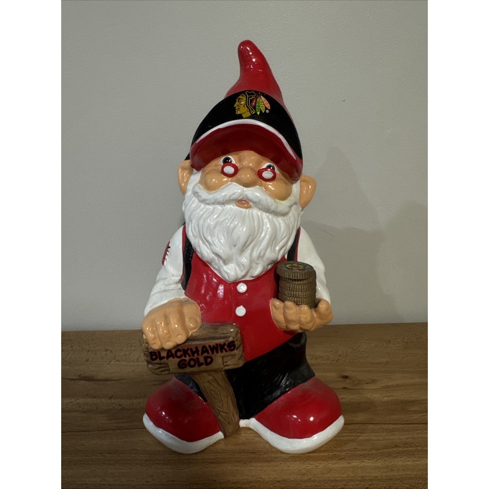 Chicago Blackhawks NHL Resin Garden Gnome  Piggy Bank Foco Gold Coins Hockey